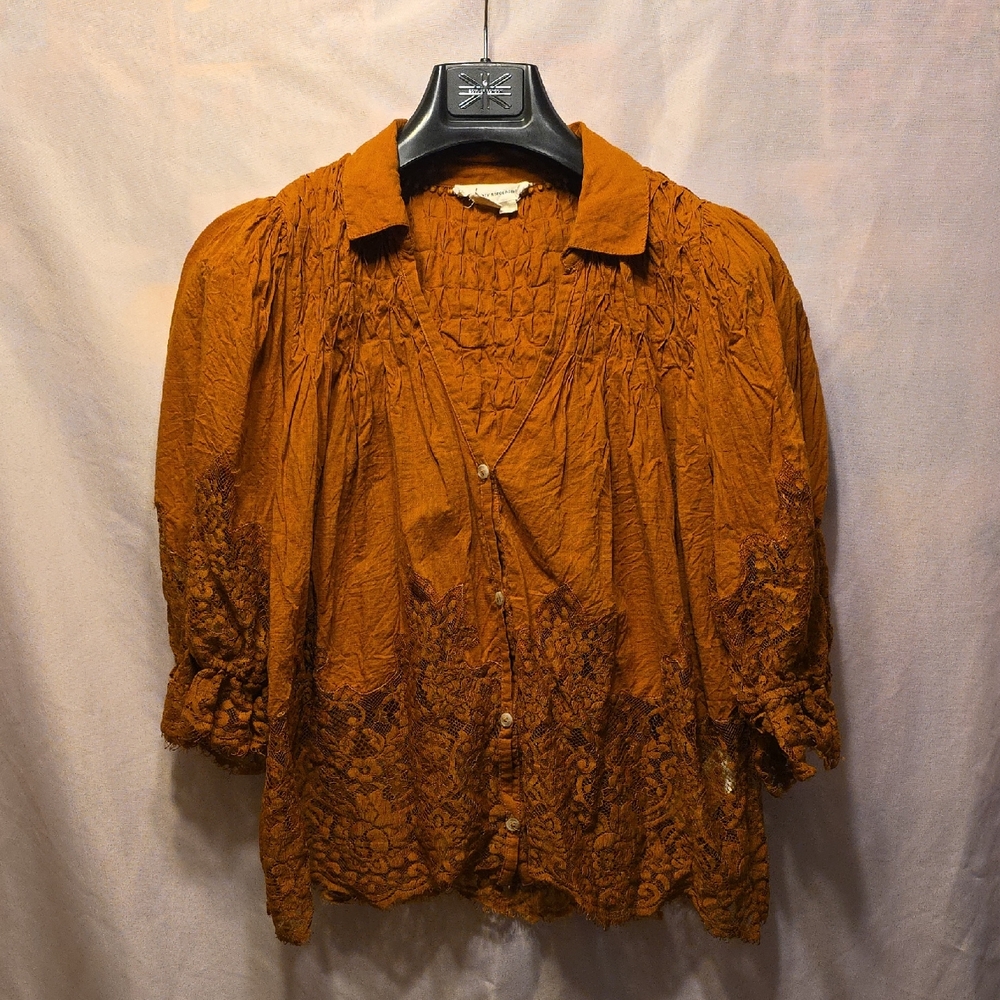 Anthropologie Terracotta Blouse with Button Accents Womens Size XS (Katie #20)